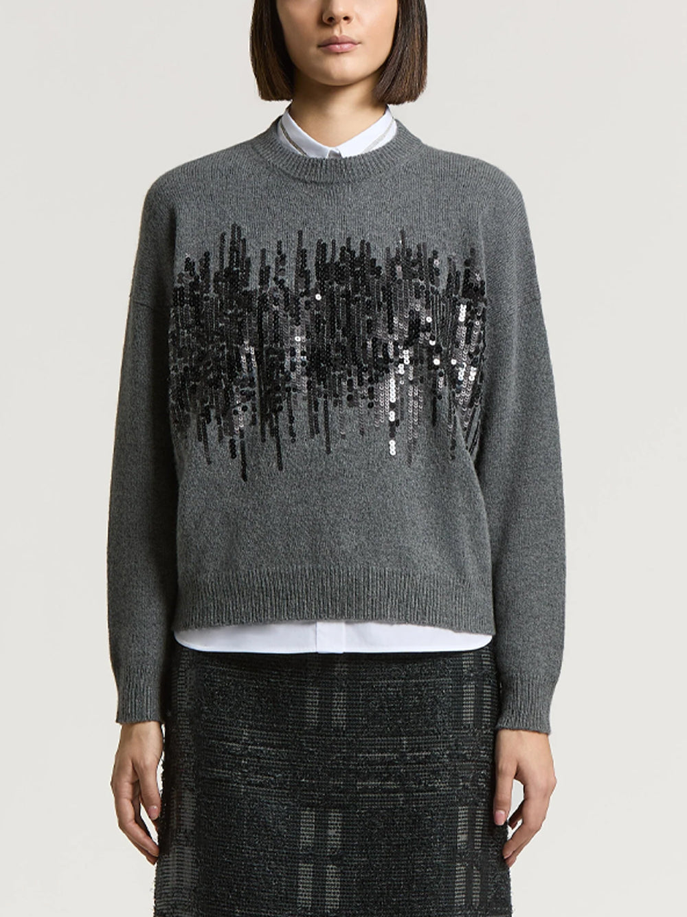 PESERICO Round Neck Sweater L72 GRIGIO ECLISSE