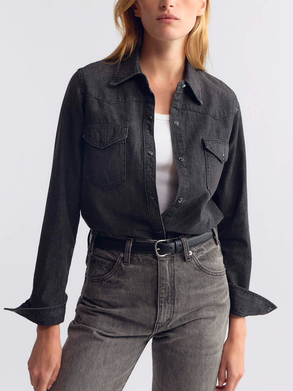 NILI LOTAN `Travis` Shirt FBW FADED BLACK WASH