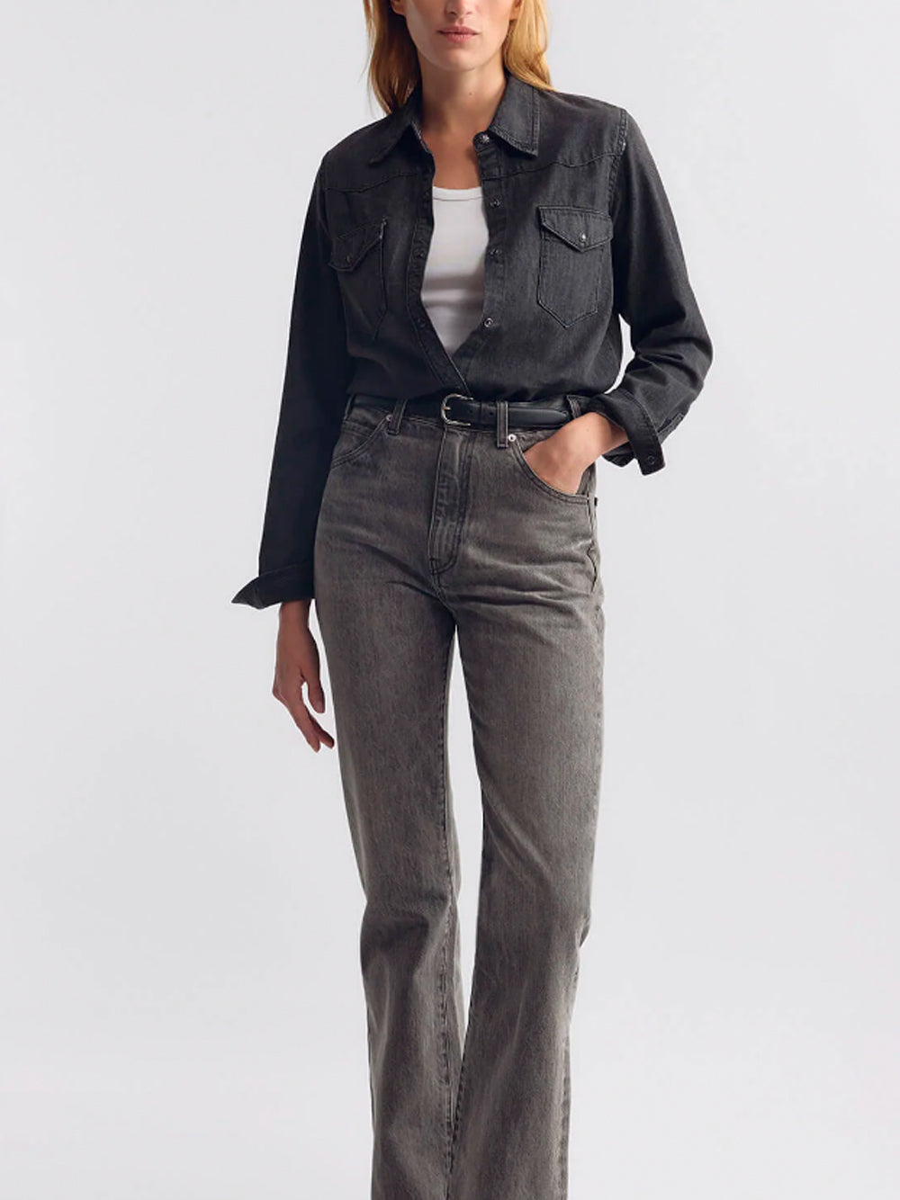 NILI LOTAN `Travis` Shirt FBW FADED BLACK WASH