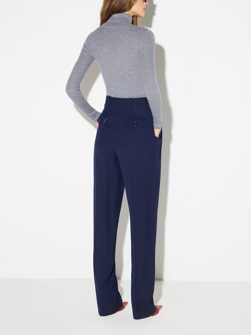 ELISABETTA FRANCHI Ribbed Knit Top - G41 GRIGIO MELANGE/AVORIO