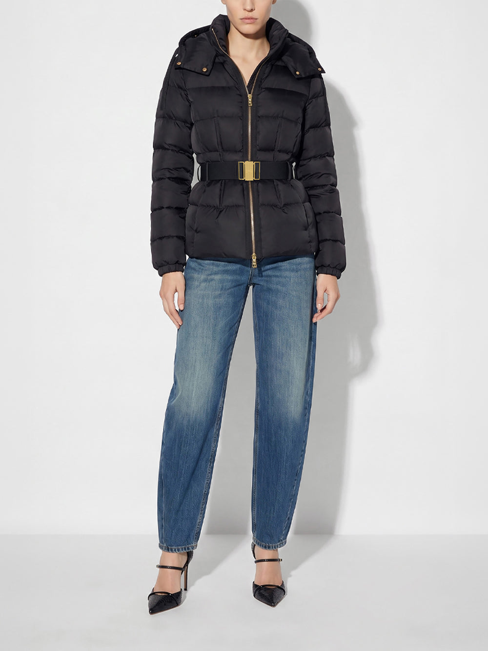 ELISABETTA FRANCHI Down Jacket In Voile Fabric - 110 NERO