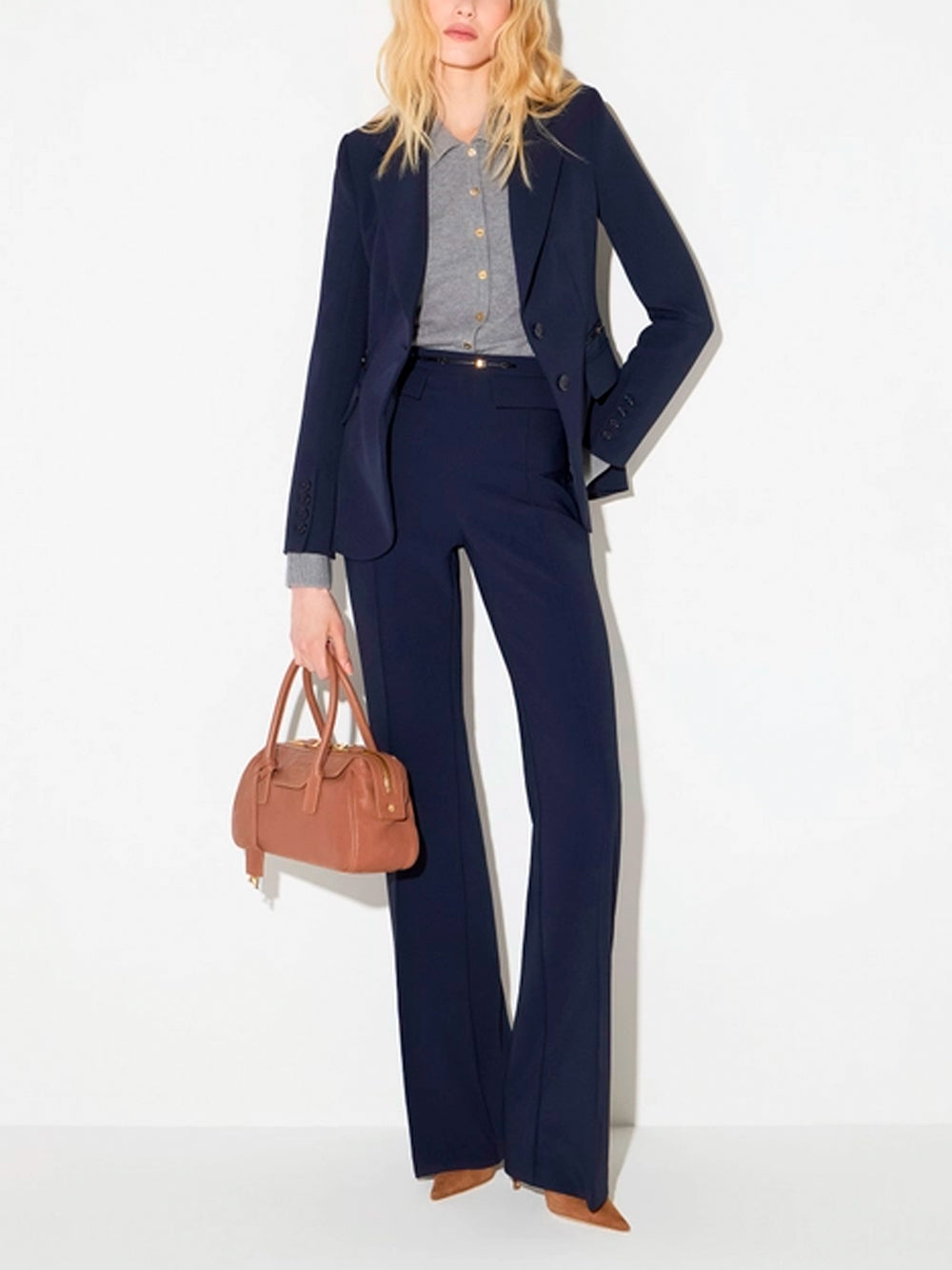 ELISABETTA FRANCHI Slim Fit Palazzo Pants In Double Layer Stretch Crêpe Fabric - H88 BLU NOTTE