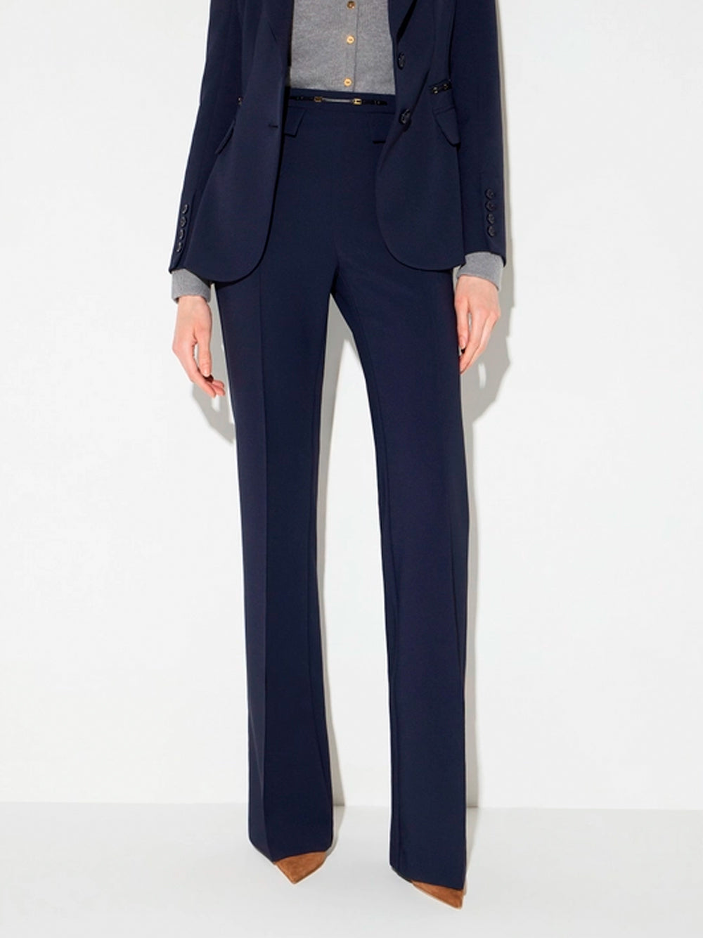ELISABETTA FRANCHI Slim Fit Palazzo Pants In Double Layer Stretch Crêpe Fabric - H88 BLU NOTTE