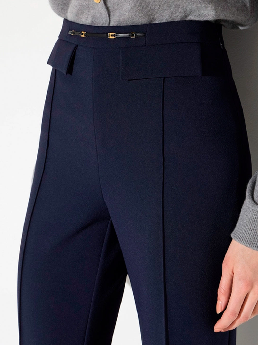 ELISABETTA FRANCHI Slim Fit Palazzo Pants In Double Layer Stretch Crêpe Fabric - H88 BLU NOTTE