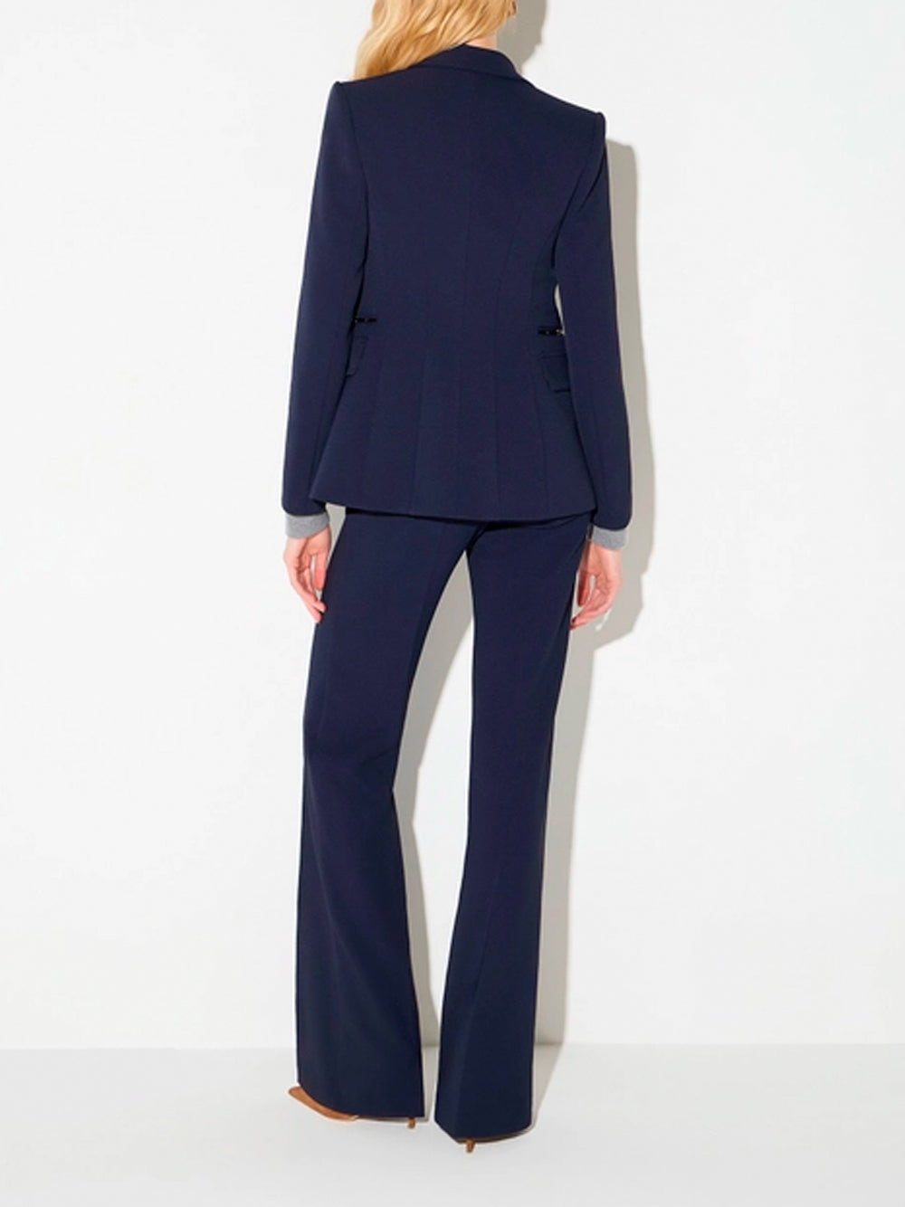 ELISABETTA FRANCHI Slim Fit Palazzo Pants In Double Layer Stretch Crêpe Fabric - H88 BLU NOTTE