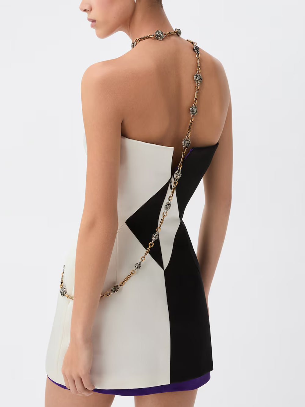 VERSACE Cocktail Dress 2W6L0 WHITE + BLACK