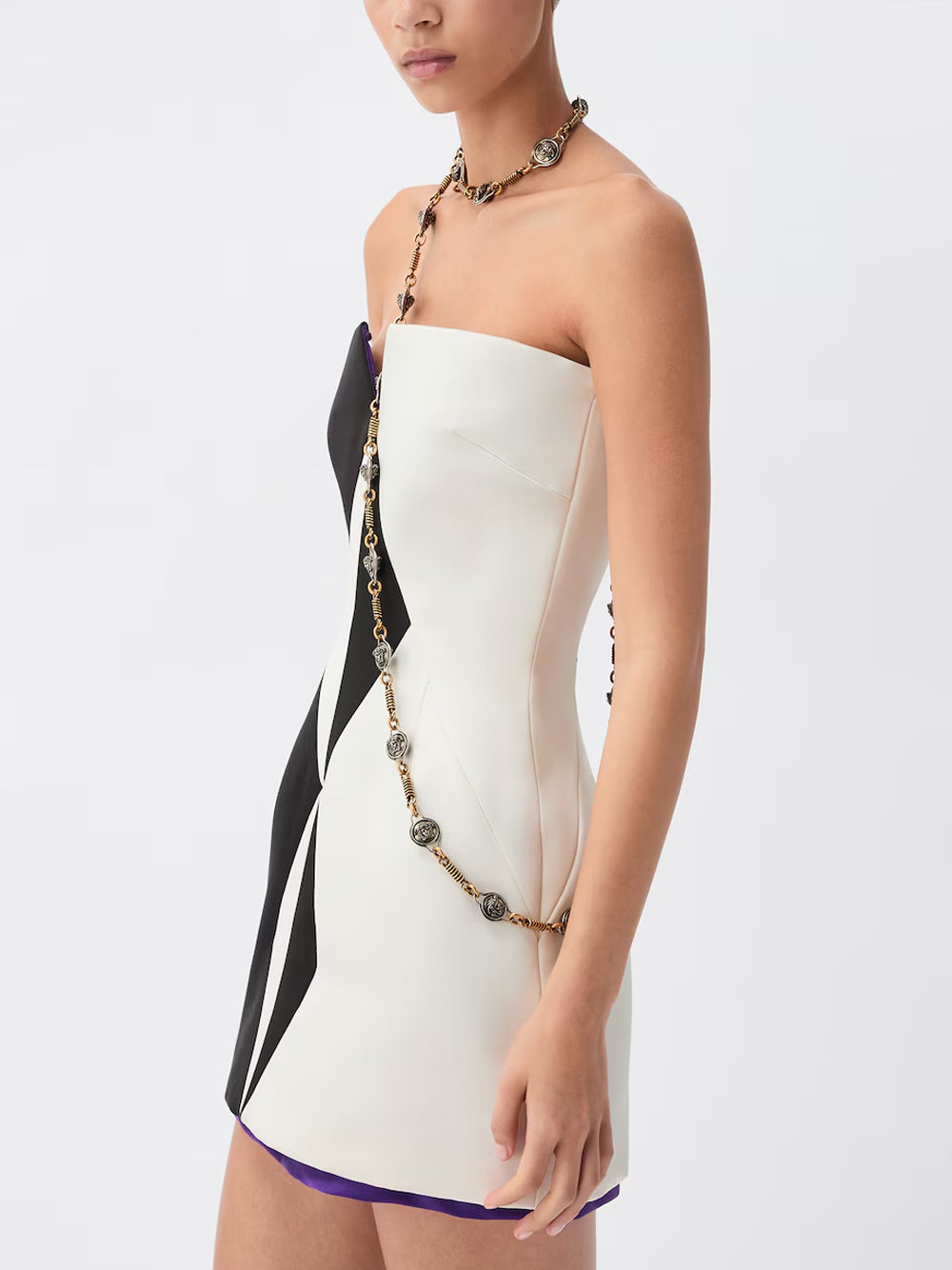 VERSACE Cocktail Dress 2W6L0 WHITE + BLACK