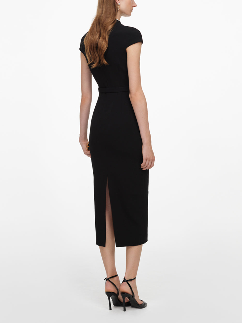 SELF-PORTRAIT Wool Crepe Midi Dress BLACK