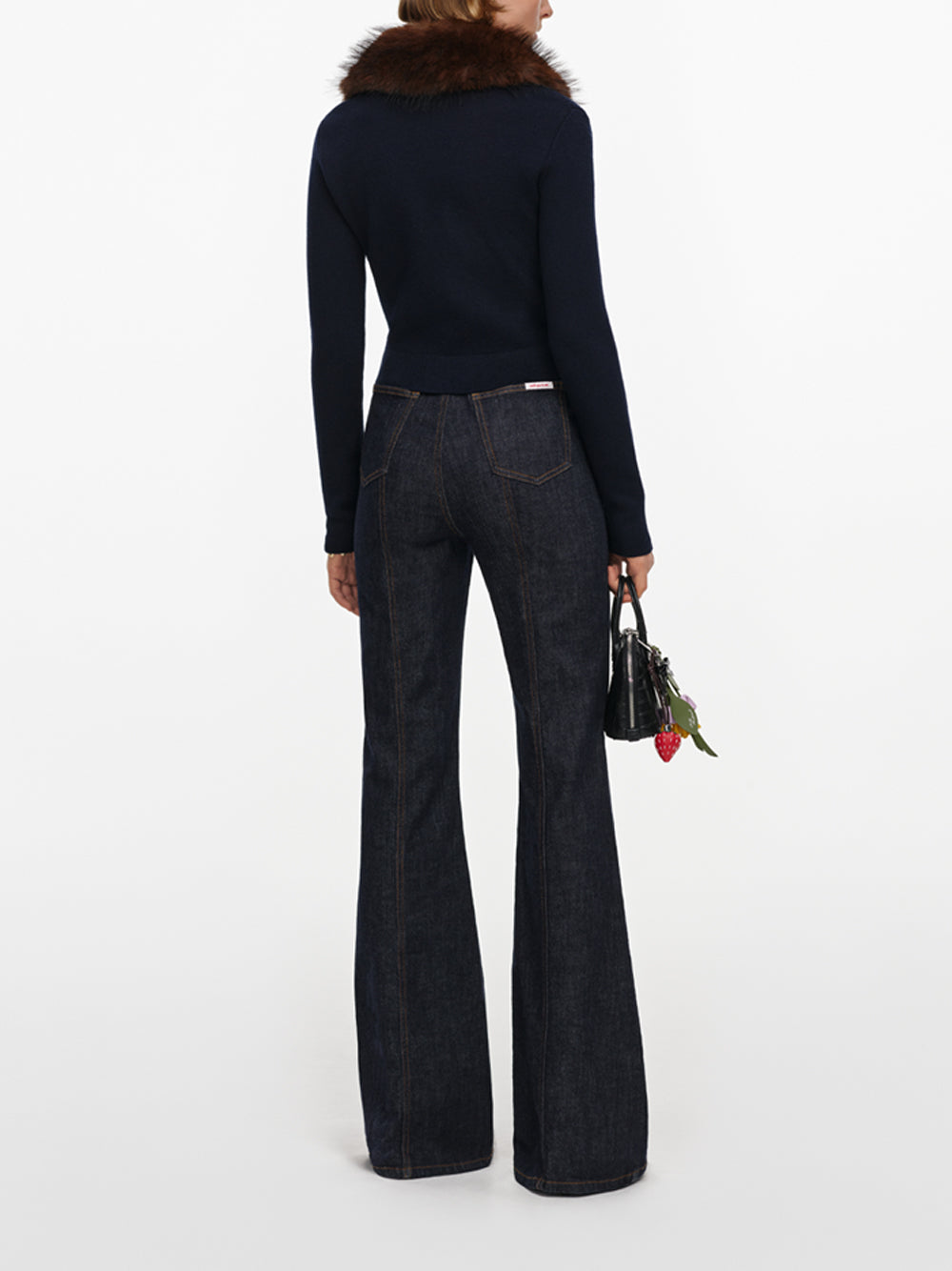 SELF-PORTRAIT Faux Fur Knit Cardigan NAVY
