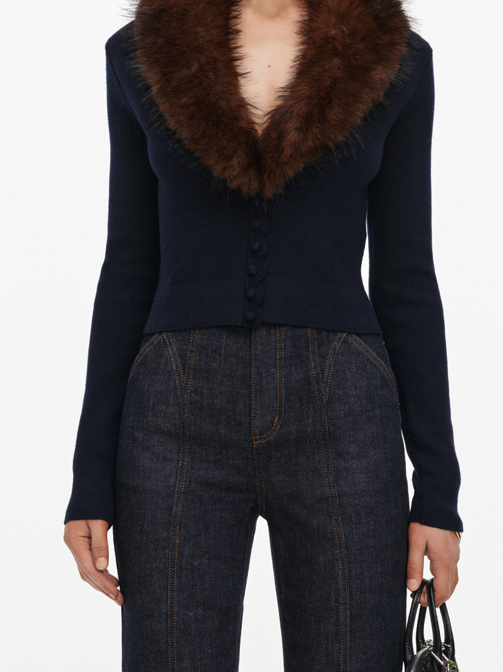 SELF-PORTRAIT Faux Fur Knit Cardigan NAVY