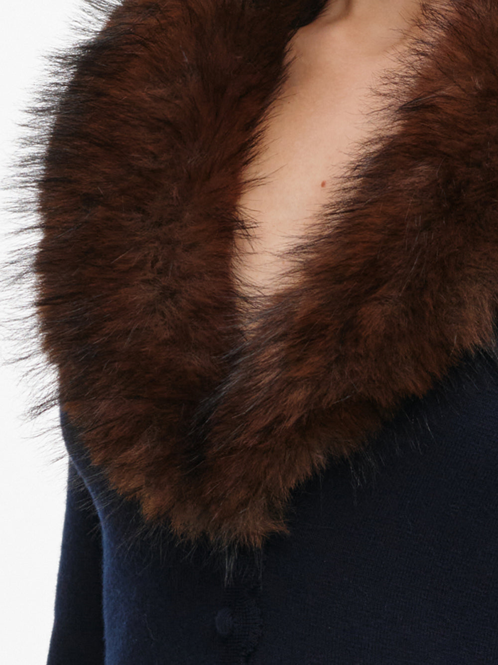 SELF-PORTRAIT Faux Fur Knit Cardigan NAVY