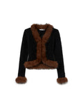 SELF-PORTRAIT Faux Fur Knit Cardigan BLACK