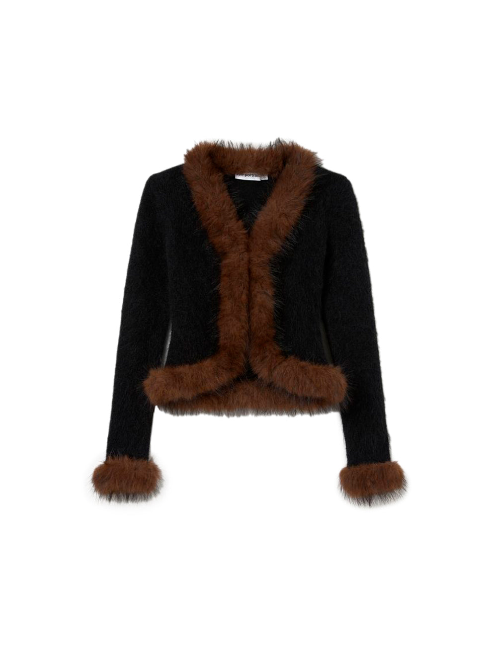 SELF-PORTRAIT Faux Fur Knit Cardigan BLACK