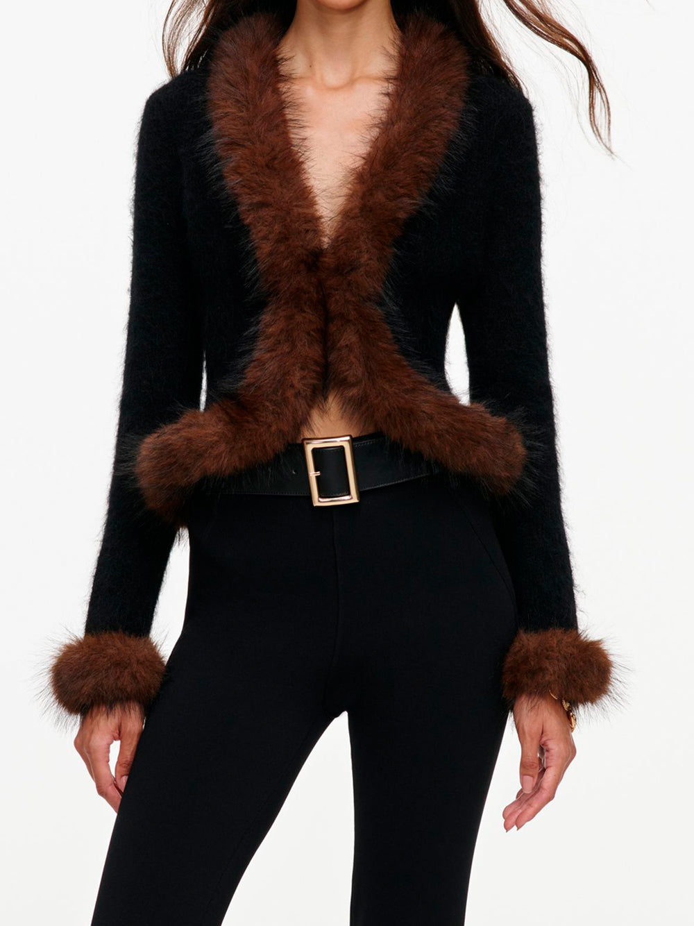 SELF-PORTRAIT Faux Fur Knit Cardigan BLACK