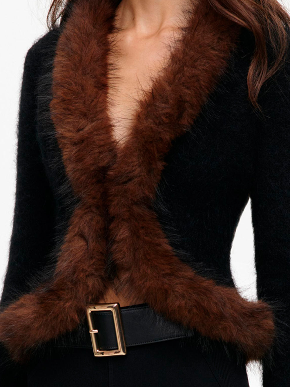 SELF-PORTRAIT Faux Fur Knit Cardigan BLACK