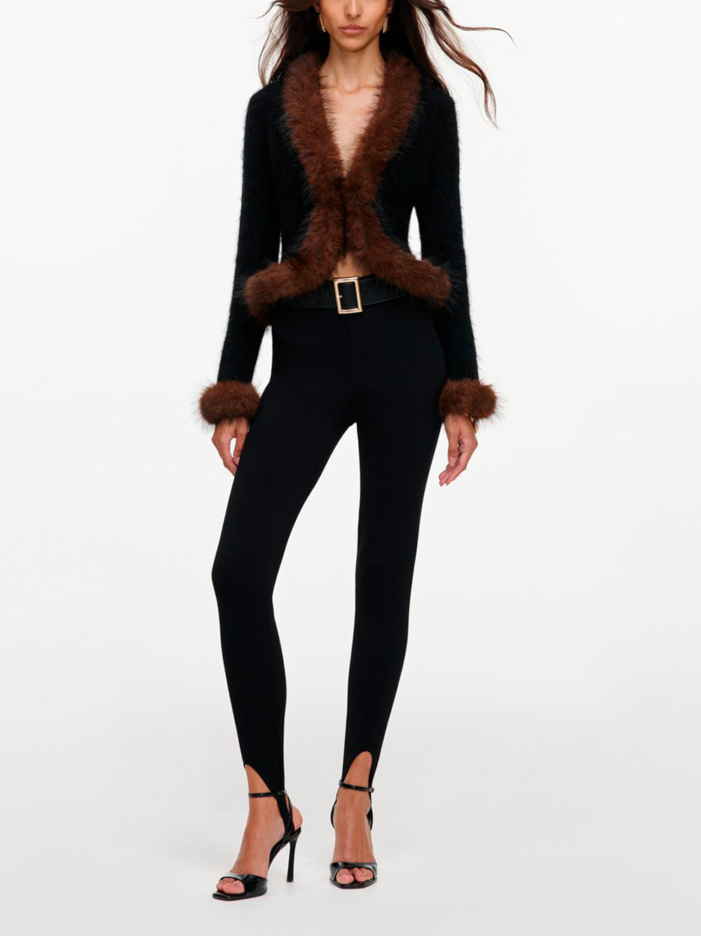 SELF-PORTRAIT Faux Fur Knit Cardigan BLACK