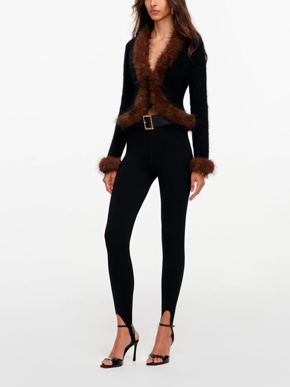 SELF-PORTRAIT Faux Fur Knit Cardigan BLACK