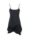 BLUMARINE Short Taffeta Dress with Pleated Roses 22222 BLACK