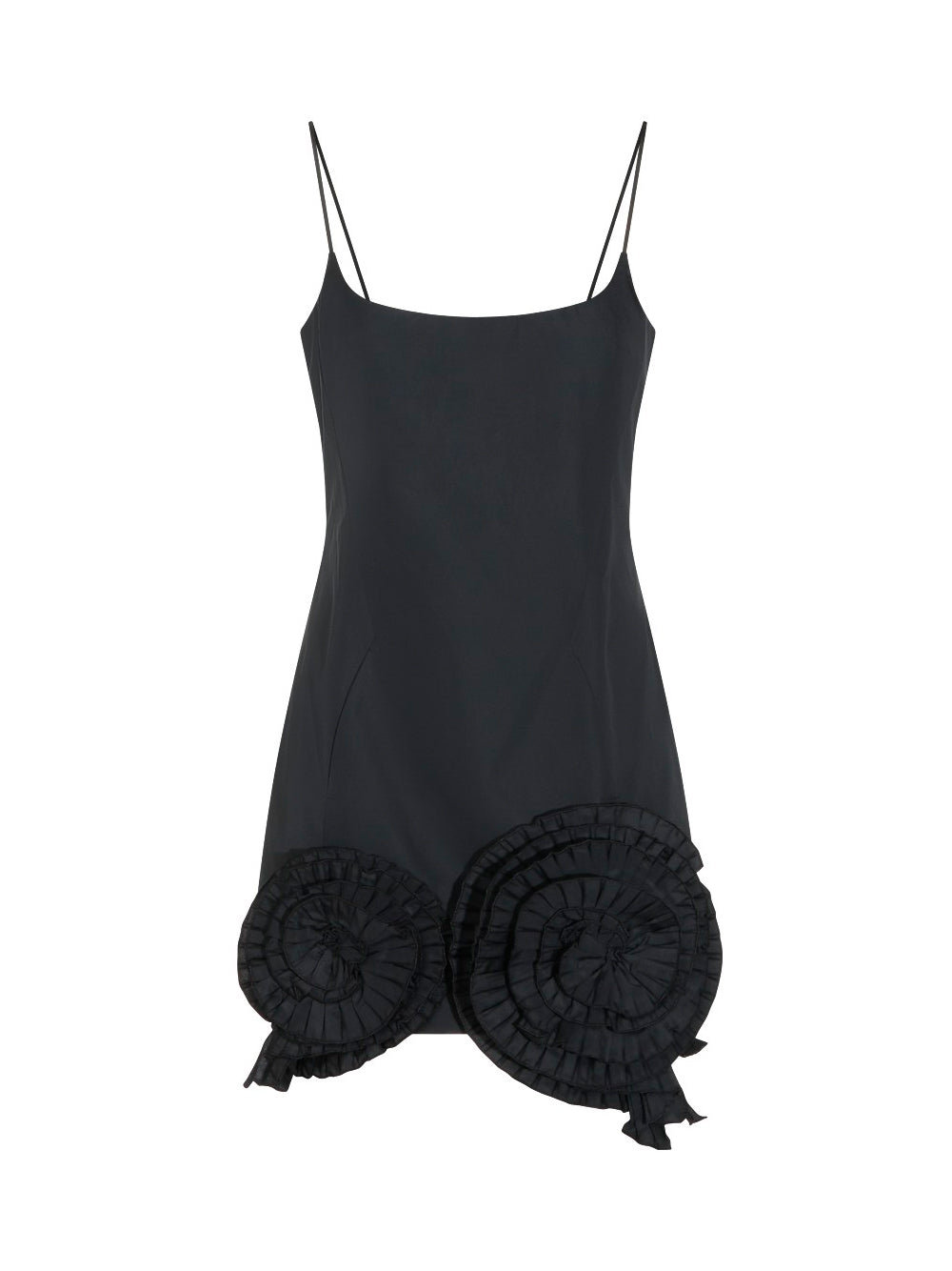 BLUMARINE Short Taffeta Dress with Pleated Roses 22222 BLACK