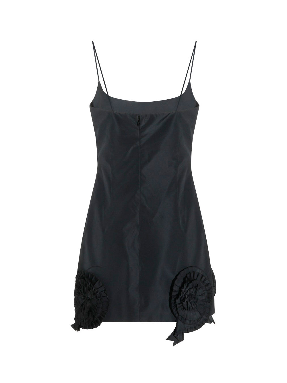 BLUMARINE Short Taffeta Dress with Pleated Roses 22222 BLACK