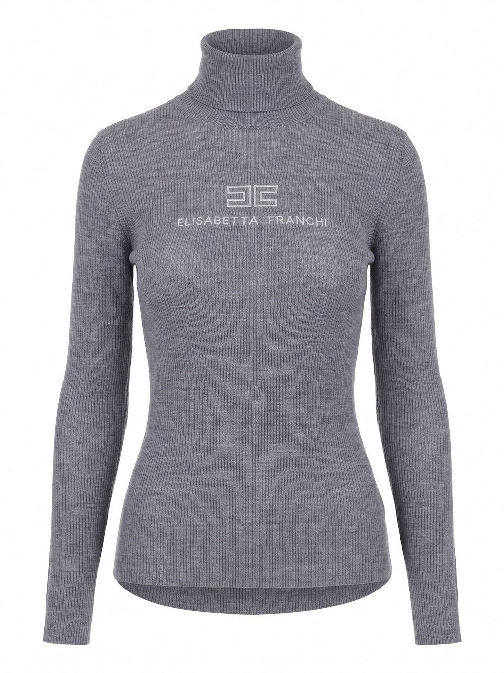 ELISABETTA FRANCHI Ribbed Knit Top - G41 GRIGIO MELANGE/AVORIO