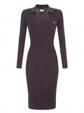 ELISABETTA FRANCHI Long Dress In Knit Fabric - EV9 DARK CHOCOLATE
