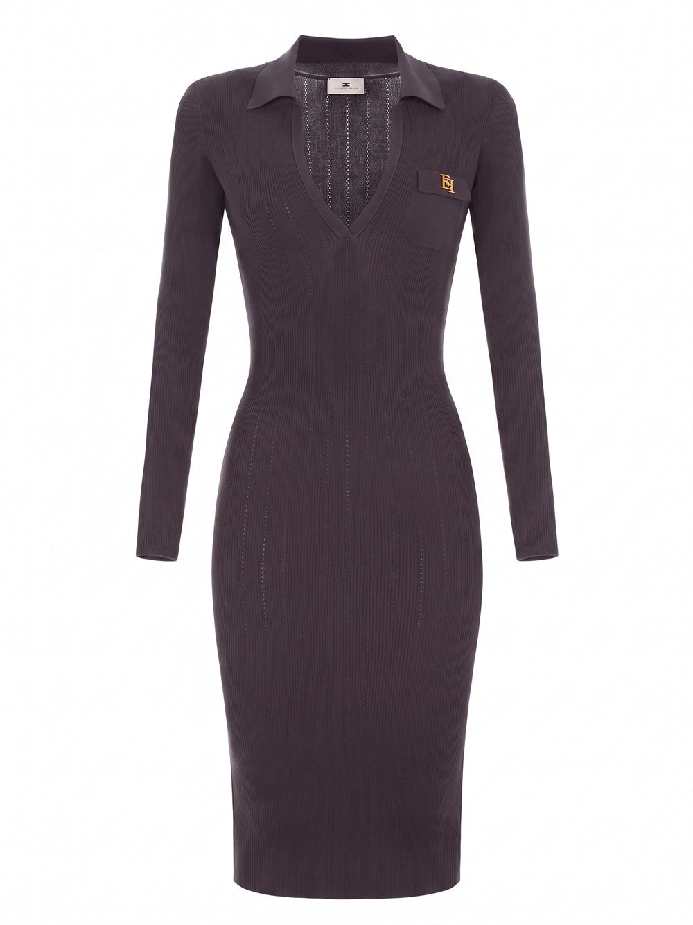 ELISABETTA FRANCHI Long Dress In Knit Fabric - EV9 DARK CHOCOLATE