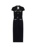 SELF-PORTRAIT Wool Crepe Midi Dress BLACK
