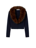 SELF-PORTRAIT Faux Fur Knit Cardigan NAVY