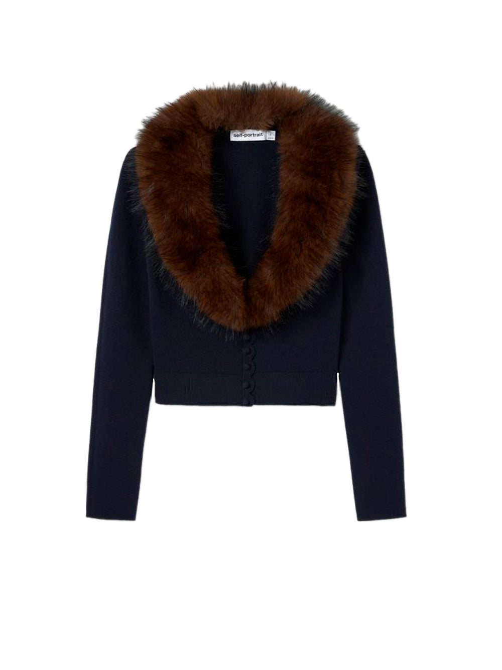 SELF-PORTRAIT Faux Fur Knit Cardigan NAVY