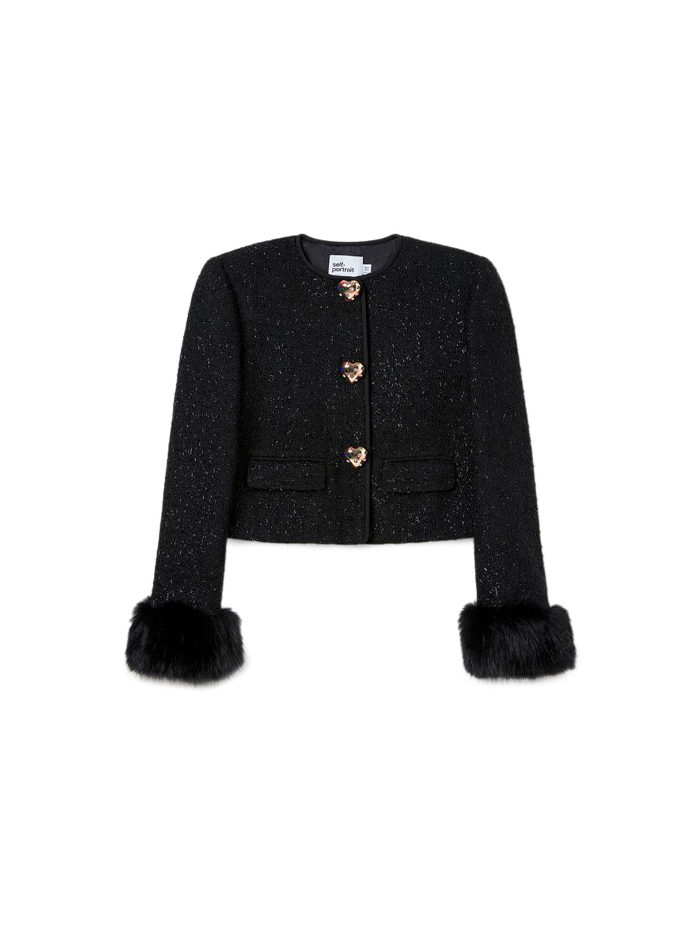SELF-PORTRAIT Boucle Fur Cuff Jacket BLACK