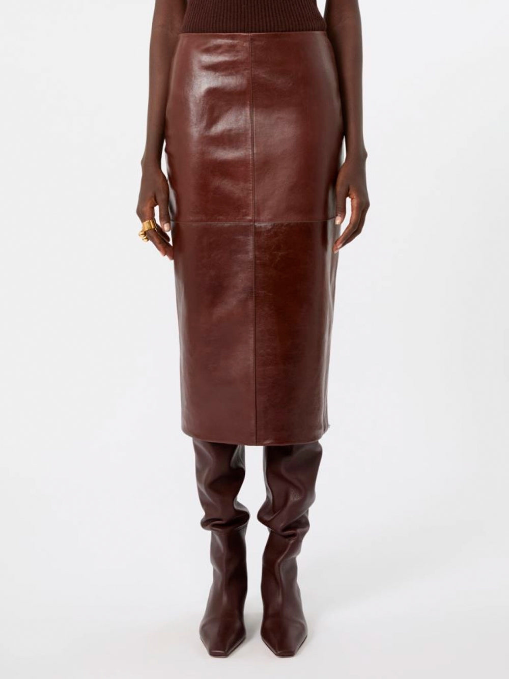 SPORTMAX `Lappole` Leather Skirt 001 PRUGNA