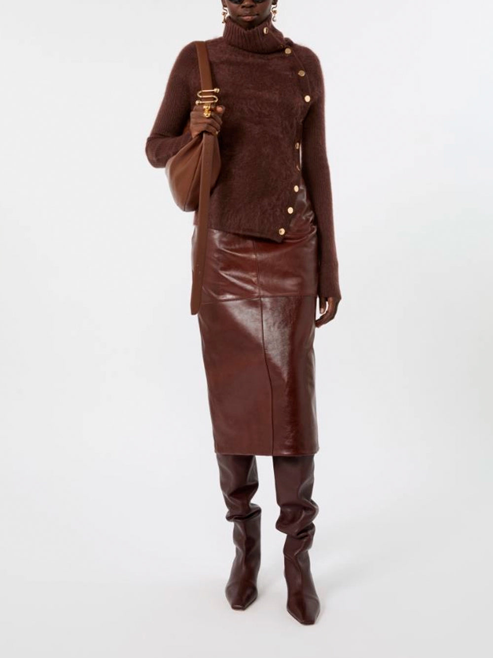 SPORTMAX `Lappole` Leather Skirt 001 PRUGNA