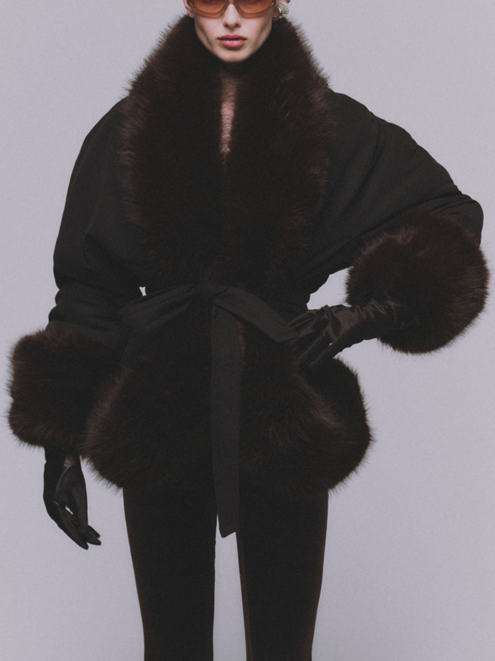 THE ANDAMANE `Brina` Faux Fur Jacket 999 BLACK