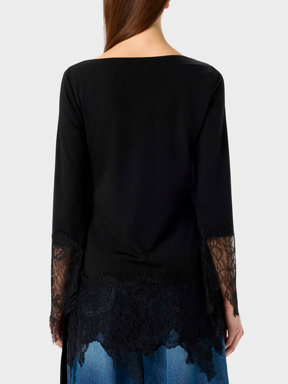 BLUMARINE Jersey Tunic with Lace Ruffles 22222 BLACK