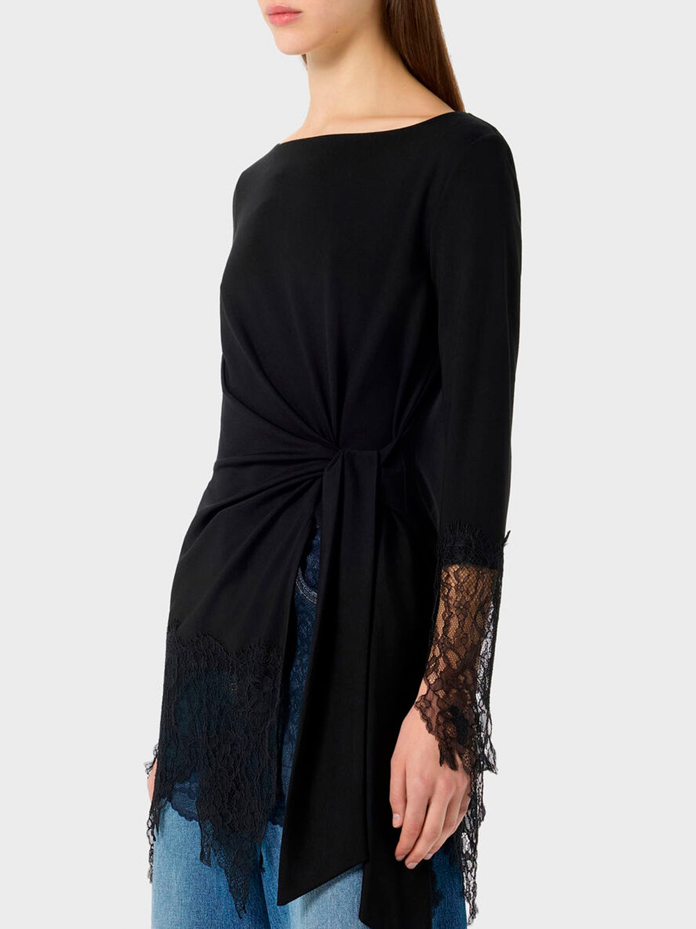 BLUMARINE Jersey Tunic with Lace Ruffles 22222 BLACK