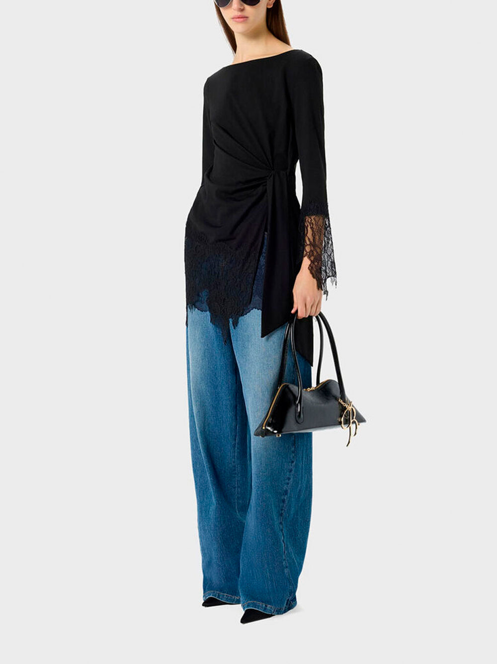 BLUMARINE Jersey Tunic with Lace Ruffles 22222 BLACK