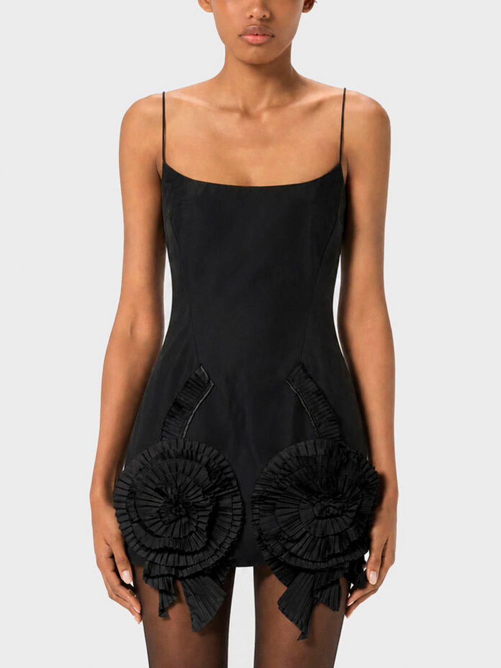 BLUMARINE Short Taffeta Dress with Pleated Roses 22222 BLACK