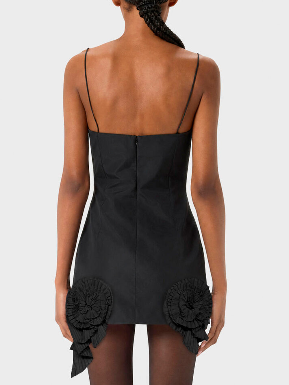 BLUMARINE Short Taffeta Dress with Pleated Roses 22222 BLACK