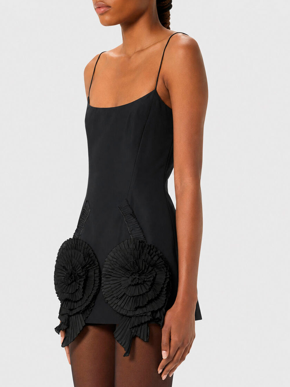 BLUMARINE Short Taffeta Dress with Pleated Roses 22222 BLACK